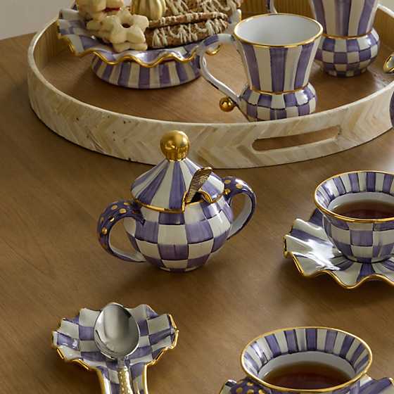 Plum Check Ceramic Sugar Bowl with Lid
