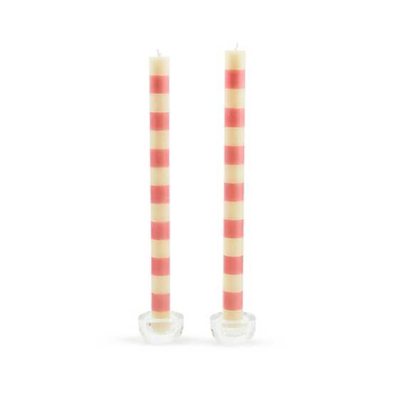 Bands Pink Dinner Candles, Set of 2