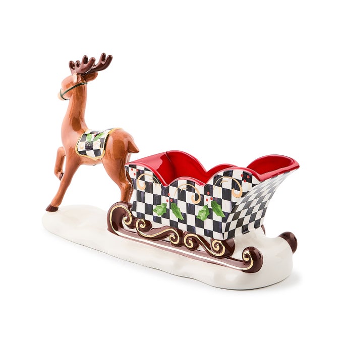Holly Deer Sleigh Ceramic Candy Dish