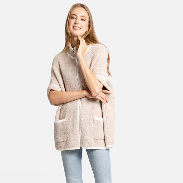 Beige Solid Zip Up Jacket