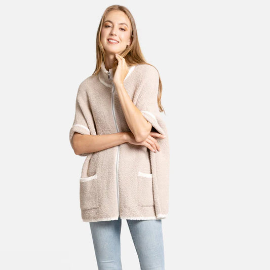 Beige Solid Zip Up Jacket