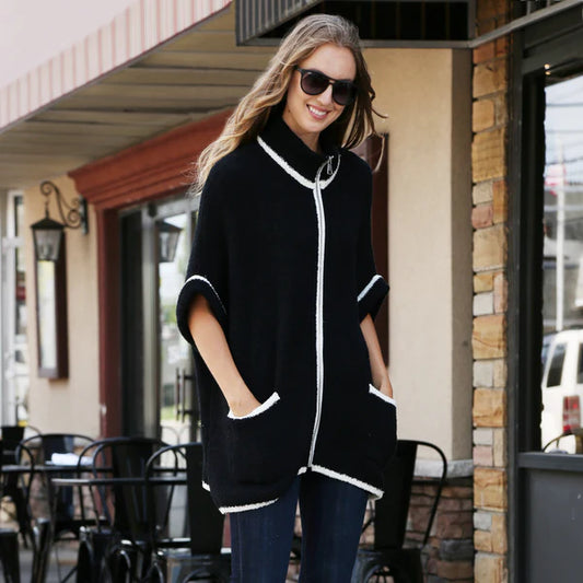 Black Solid Zip Up Jackets