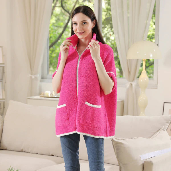 Fuchsia Solid Zip Up Jackets