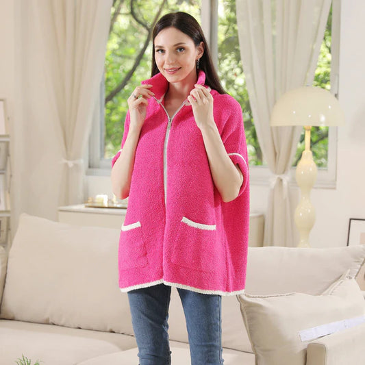 Fuchsia Solid Zip Up Jackets
