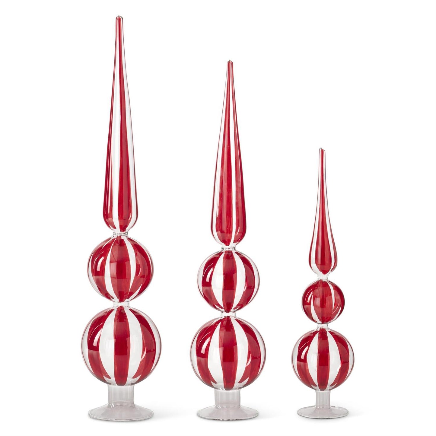 Small Red & Clear Striped Glass Finial