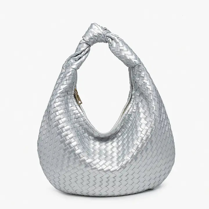Silver Valentina Woven Hobo w/ Knotted Handle