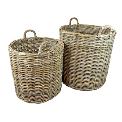 Grey Round Rattan Baskets Set of 2