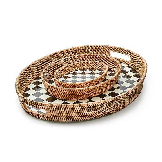 Courtly Check Large Enamel & Rattan Serving Tray