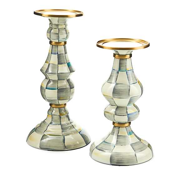 Sterling Check Medium Pillar Candlestick