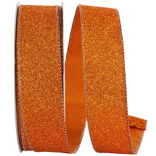Orange Glitter Wired Ribbon