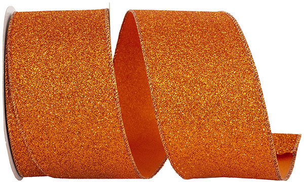Orange Glitter Wired Ribbon 2.5in