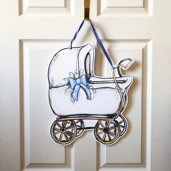 Blue Baby Carriage Door Hanger