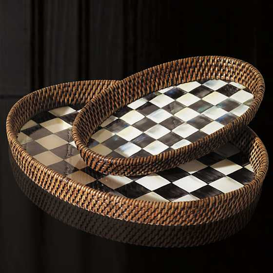 Courtly Check Rattan & Enamel Tray - Large