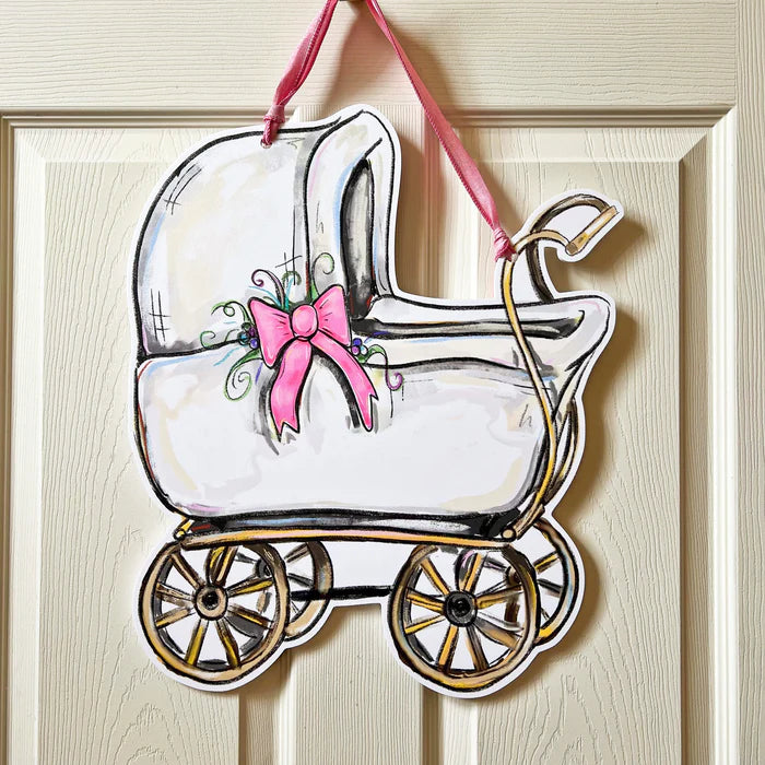 Pink Baby Carriage Door Hanger
