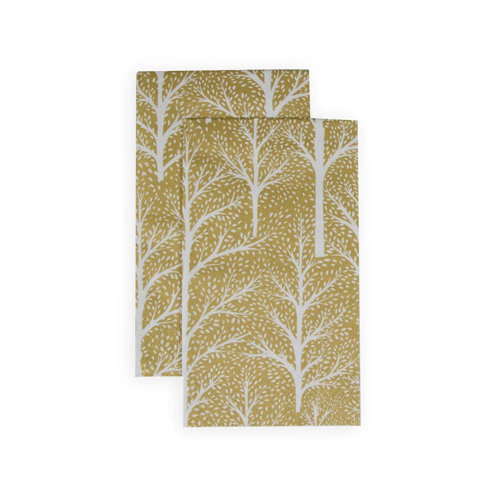 Winter Trees Gold & White Guest Towel Napkins - 15 Per Package