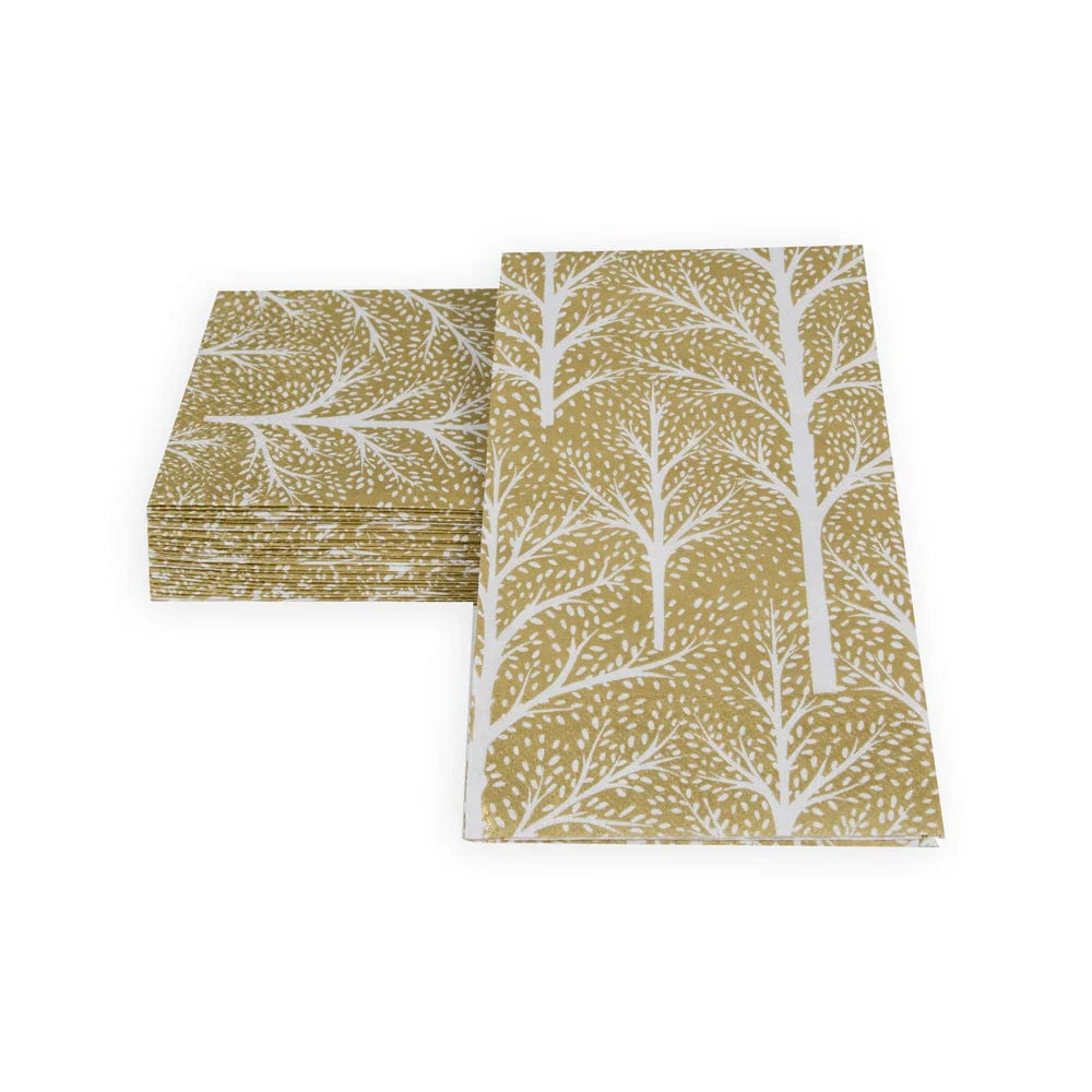 Winter Trees Gold & White Guest Towel Napkins - 15 Per Package