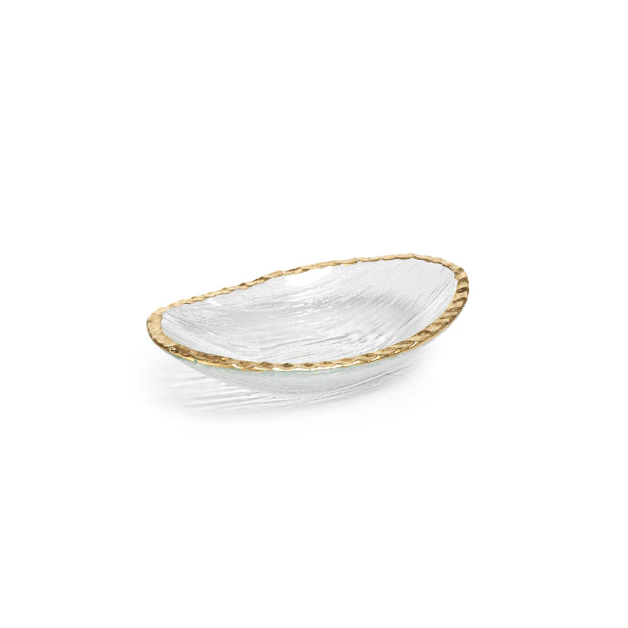 Clear Textured Bowl with Jagged Gold Rim Large