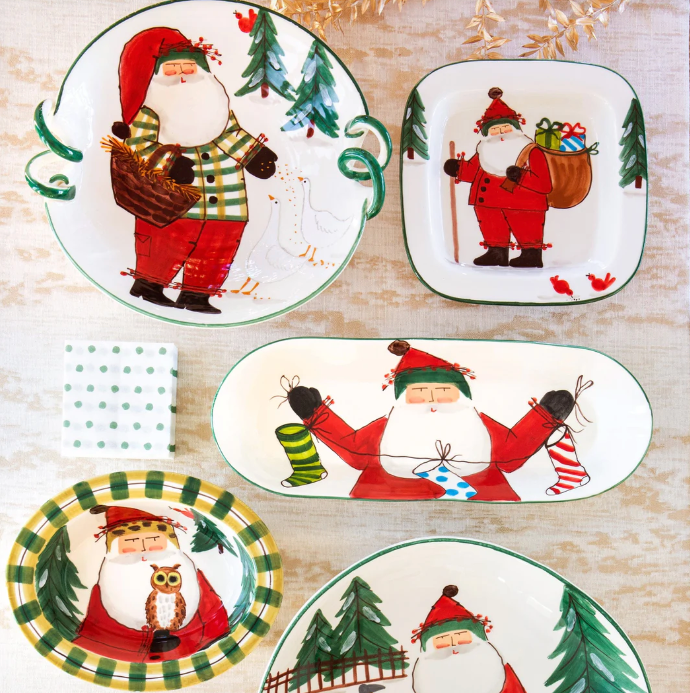 Old St. Nick Small Rimmed Oval Bowl with Owl