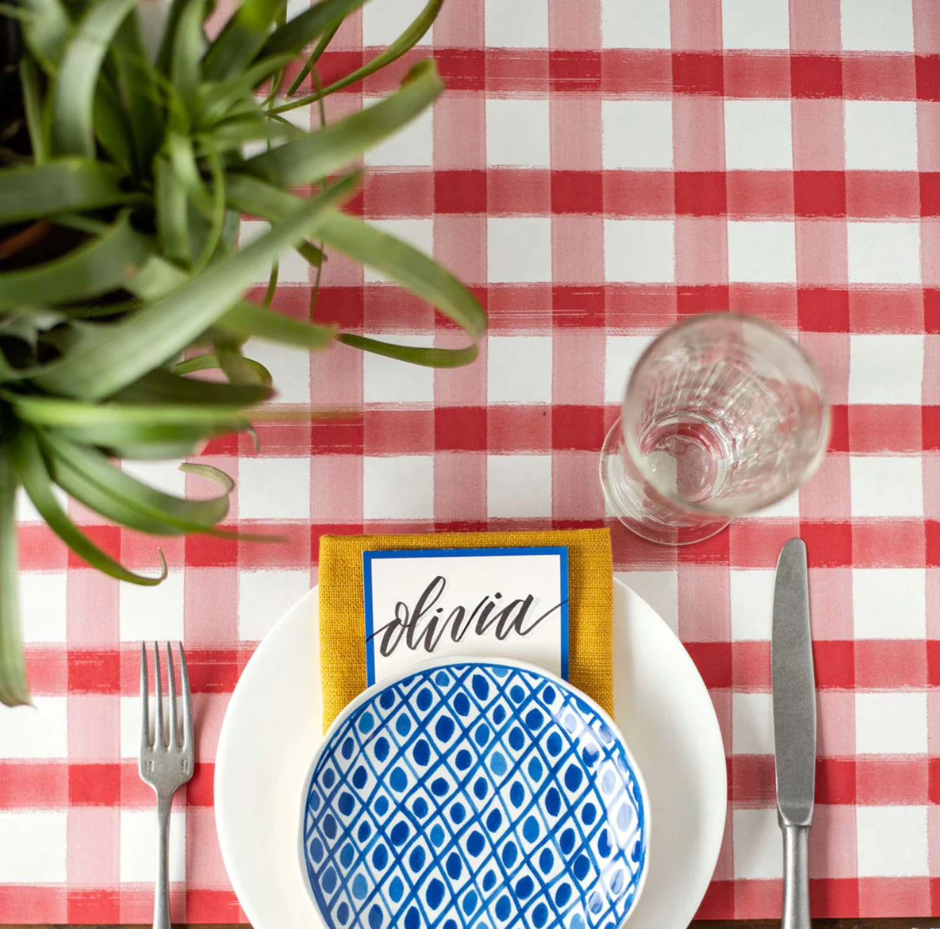 Red Painted Check Runner