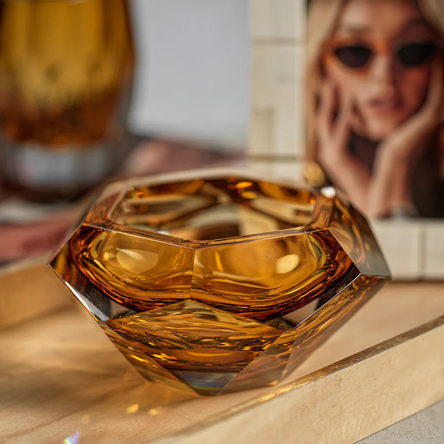 La Bohème Handmade Polished Cut Glass Bowl - Amber