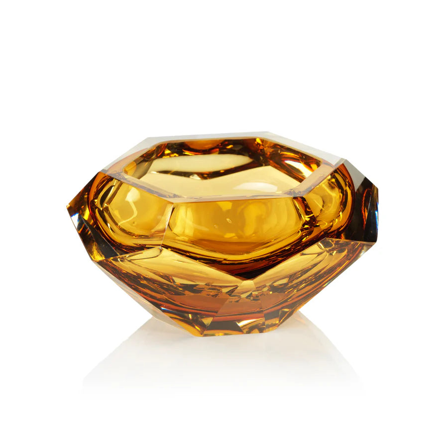 La Bohème Handmade Polished Cut Glass Bowl - Amber
