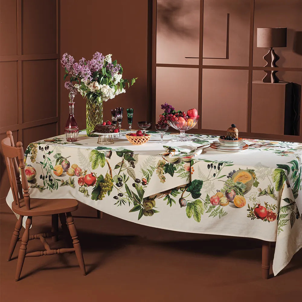 Abondance D'Automne Naturel Tablecloth 61"x120", Cotton-Linen Blend
