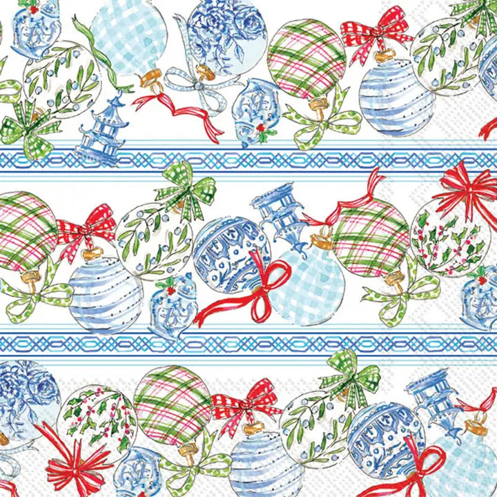 Paper Lunch Napkins 20 Ct Blue Ornaments Christmas