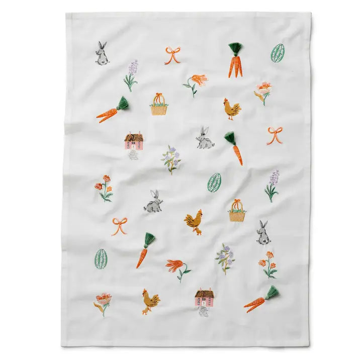 Spring Farm Embroidered Tea Towel
