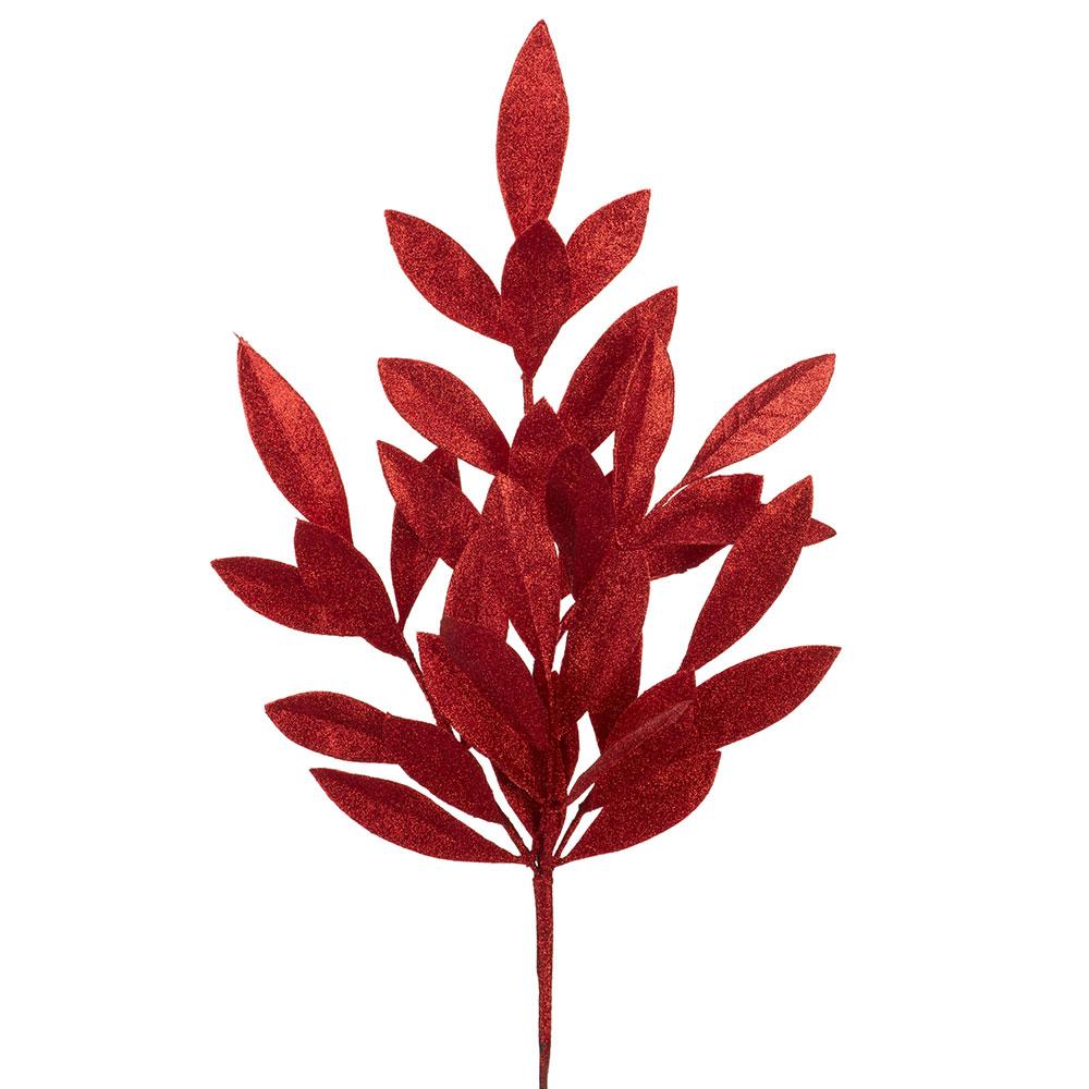 Glittered Bay Leaf Spray Red