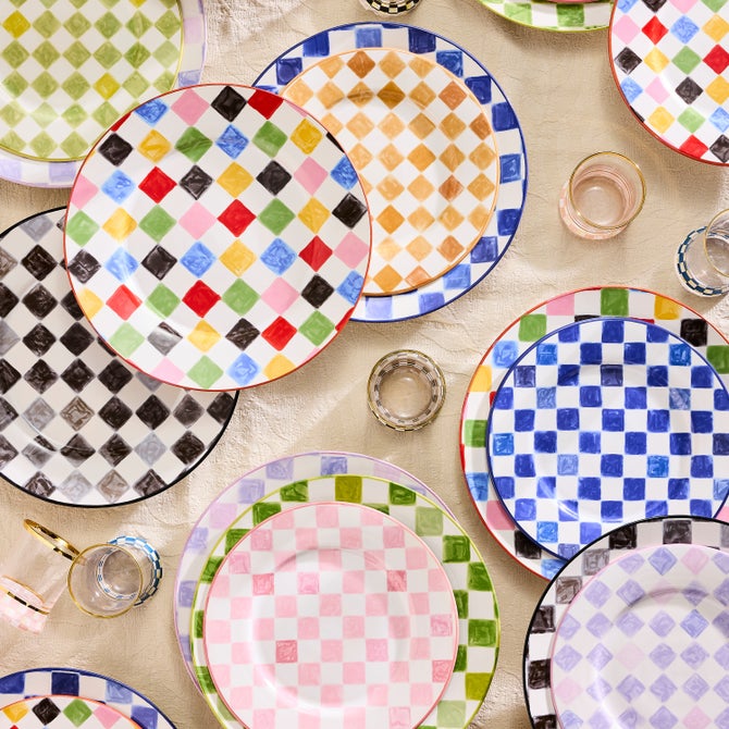 Pink Check Dinner Plate