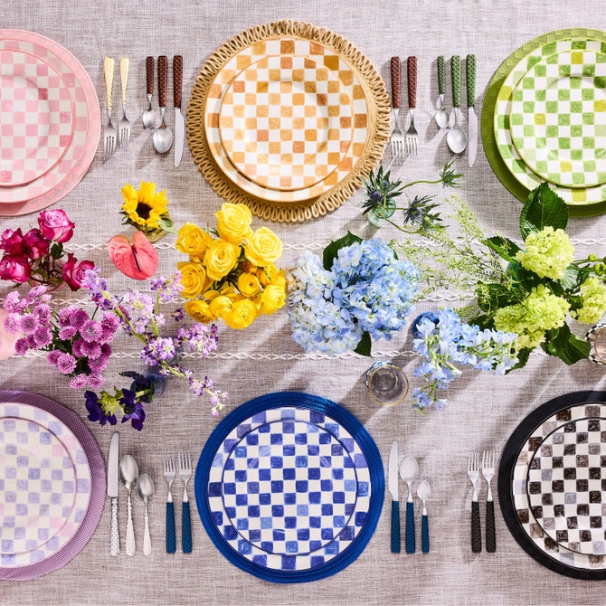 Pink Check Dinner Plate