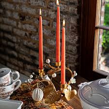 Forest Walk Pumpkin & Vine Triple Candlestick Holder - Gold
