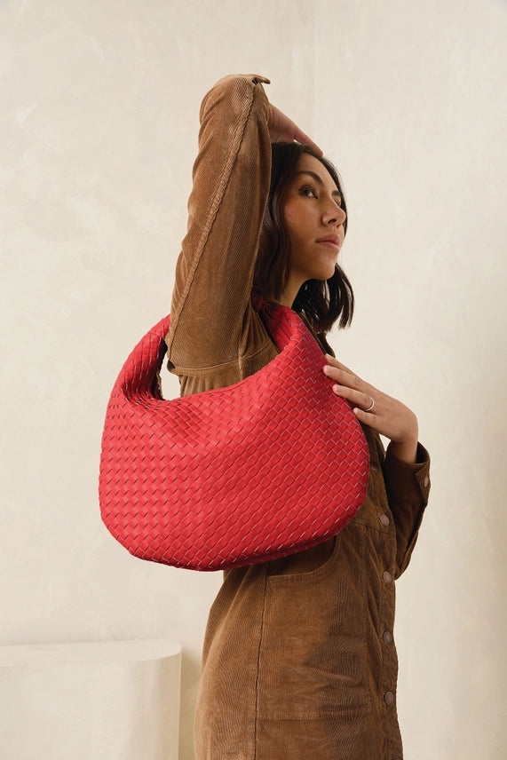 Silver Valentina Woven Hobo w/ Knotted Handle