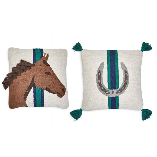Horse Country Punch Embroidery and Tassel Pillow