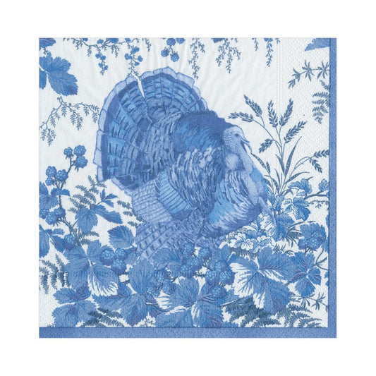 Turkey Toile Paper Luncheon Napkins in Blue - 20 Per Package