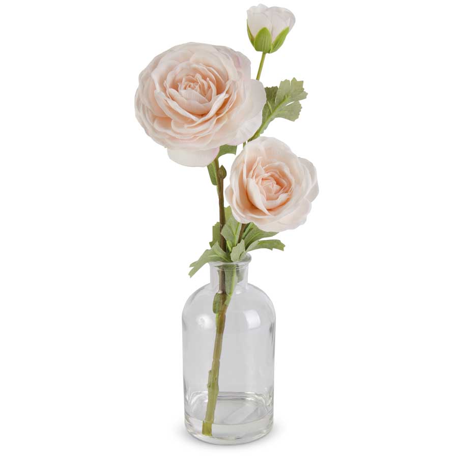 Pink Real Touch Triple Bloom Ranunculus in Glass Bottle