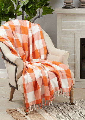 Orange Buffalo Plaid Throw