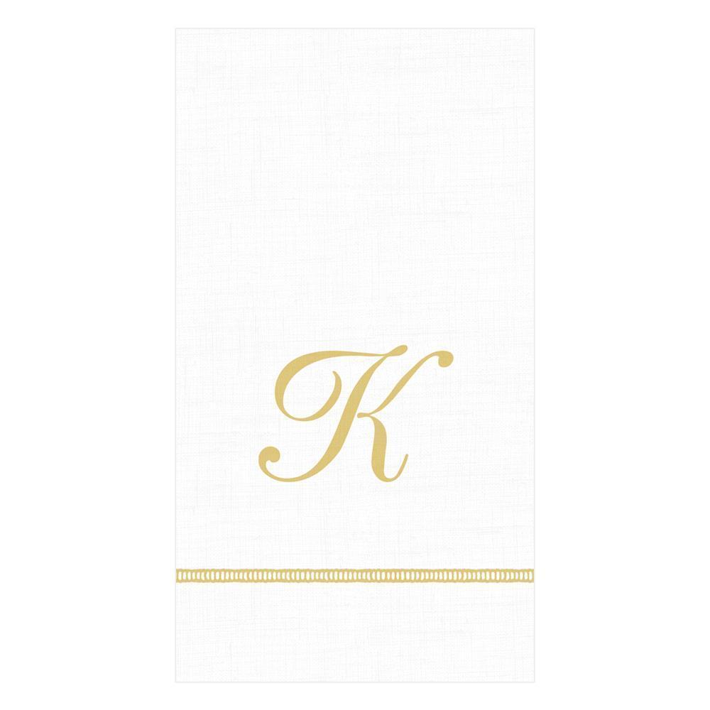 K Hemstitch Script Single Initial Paper Guest Towel Napkins - 15 Per Package