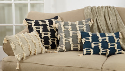 Navy Blue Tri-line Frayed Pillow 22x22