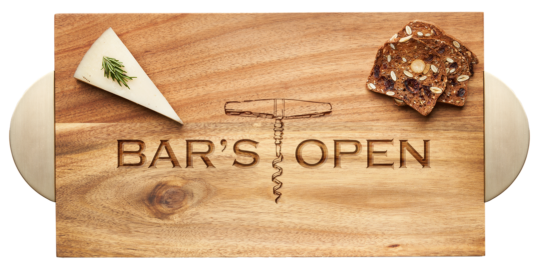 Modern Acacia Rectangle w/ Gold Handle Bars Open