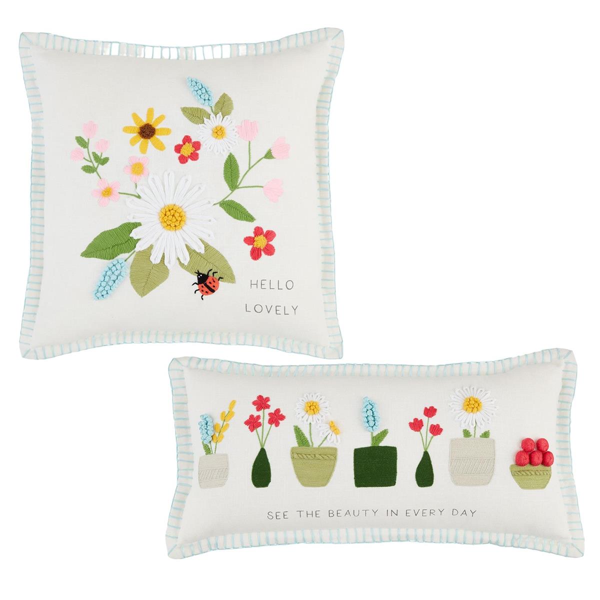 Square Floral Embroidery Pillow