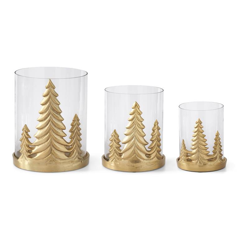 8.5 Inch Gold Metal Christmas Tree Hurricane