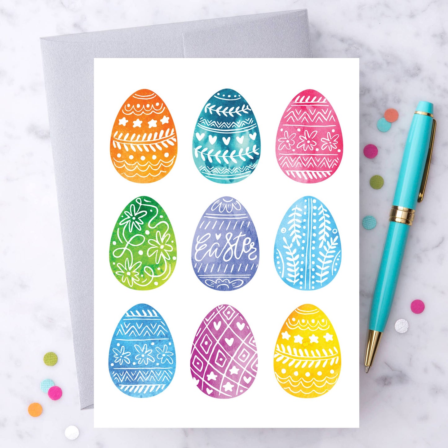Watercolor Decorated Easter Eggs Greeting Card
