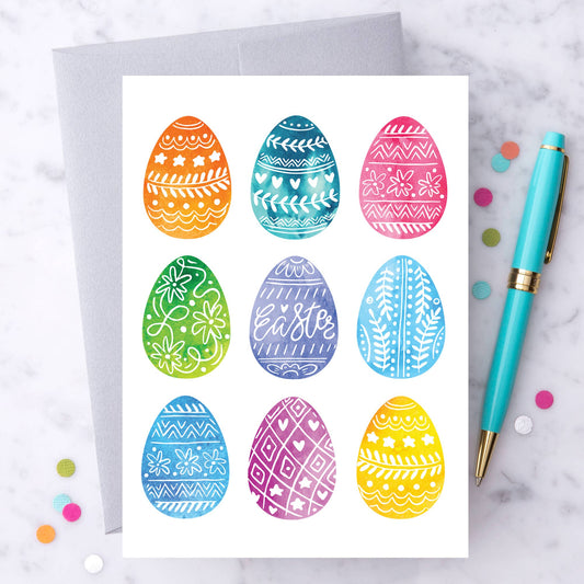 Watercolor Decorated Easter Eggs Greeting Card