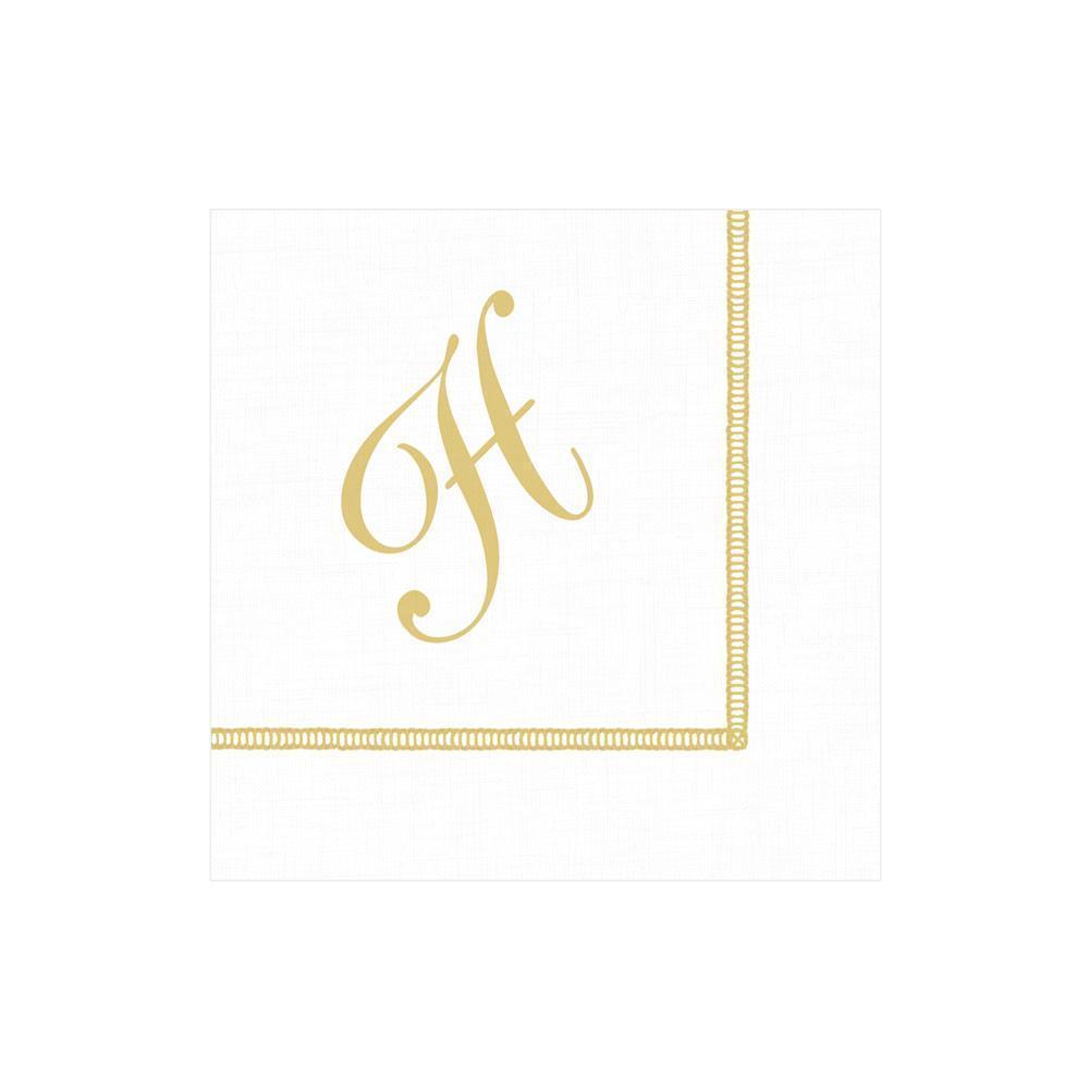 H Hemstitch Script Single Initial Paper Cocktail Napkins - 20 Per Package