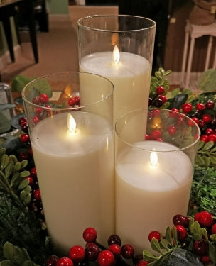 Cream Glass Pillar Set of 3