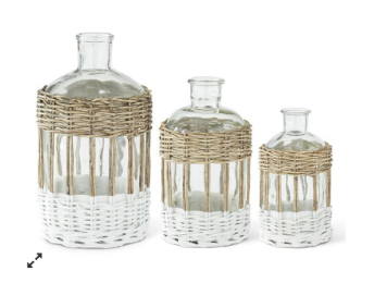 Small Clear Glass Bottles in Wicker Sleeve