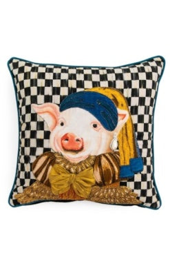 Pig with Pearl Earring Throw Pillow