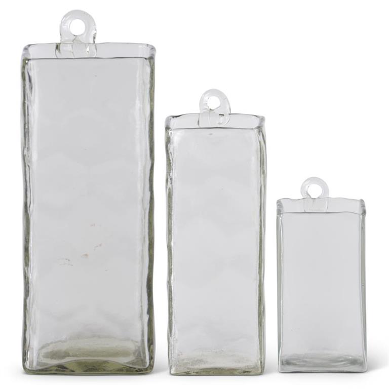 Medium Hand-blown Square Clear Glass Hanging Vases