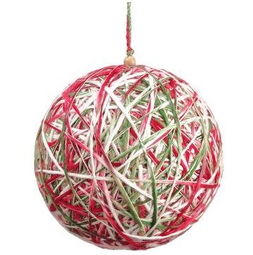 Yarn Twine Ball Ornament Red Green 8"